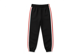 Black sweatpants with red stripes isolated on transparent background, sporty