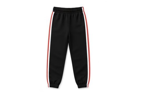 Black sweatpants with red stripes isolated on transparent background, sporty