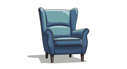 A classic blue upholstered armchair with a high back and wooden legs, depicted on a clean white background.