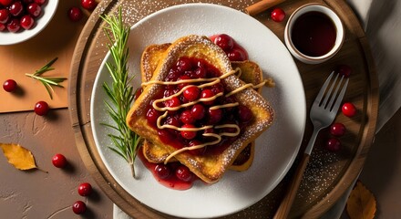 Flat Lay French Toast with Cranberry Compote