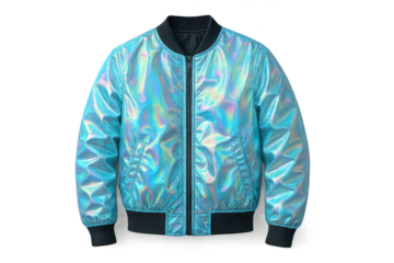 Iridescent Holographic Bomber Jacket isolated on transparent background design