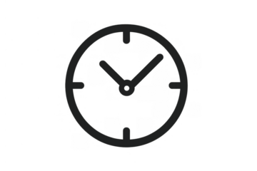 Outline clock icon on a transparent background, symbolizing daily time management, deadline, productivity, and schedule