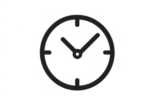 Outline clock icon on a transparent background, symbolizing daily time management, deadline, productivity, and schedule
