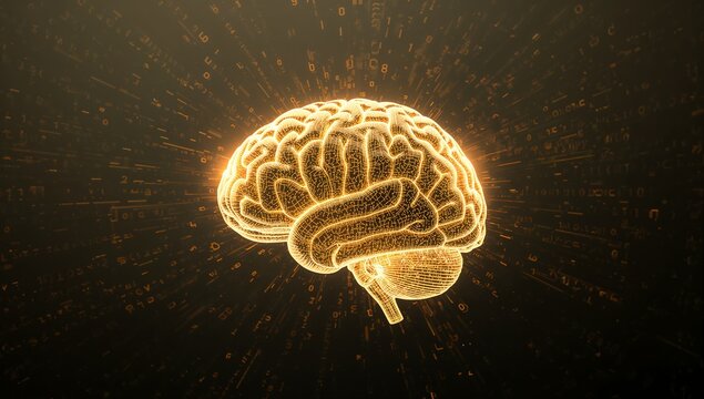 Illuminated Brain with Data Flow in Abstract Digital Space