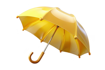Bright yellow umbrella illustration, weather protection accessory, rain gear, fashionable style, isolated on transparent background