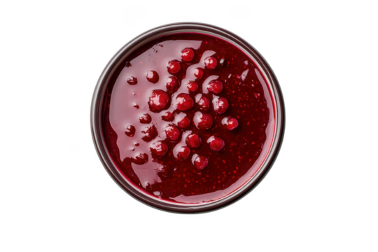 Delicious cranberry sauce in a glass bowl, perfect for thanksgiving and holiday meals, isolated on transparent background