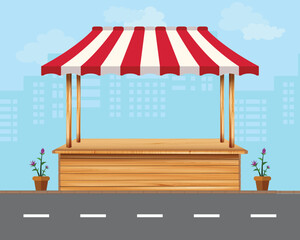 Vector illustration of a modern house and shop building on a city street.