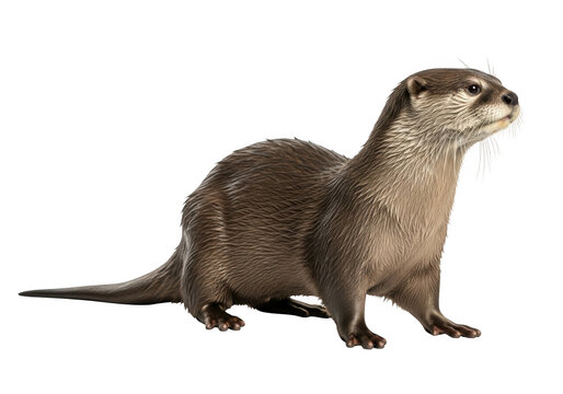 Detailed river otter image, wildlife animal, mammal, aquatic creature, cute, furry, nature stock photo, transparent png, isolated on transparent background