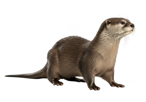 Detailed river otter image, wildlife animal, mammal, aquatic creature, cute, furry, nature stock photo, transparent png, isolated on transparent background