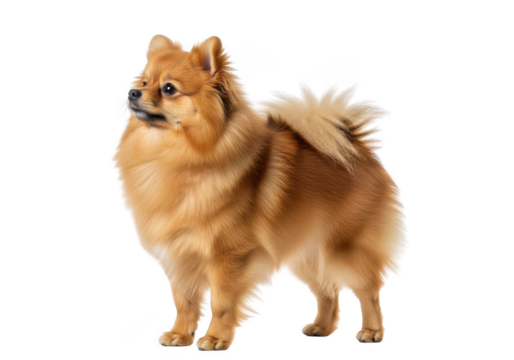 Full body pomeranian dog puppy pet animal canine breed fluffy cute golden isolated on transparent background