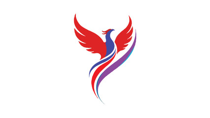 Flat abstract phoenix logo, minimal vector, clean white background, bold flowing shapes.