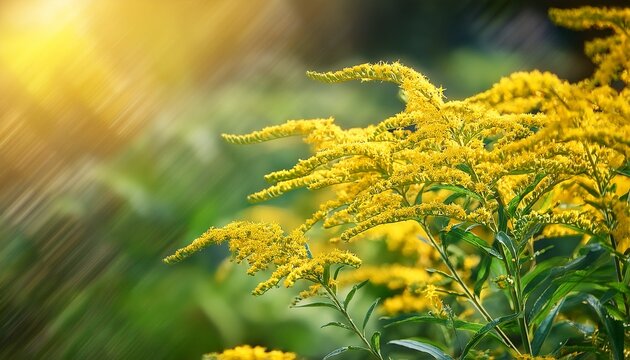 european goldenrod solidago virgaurea yellow flowers closeup selective focus