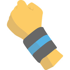 Yellow Fisted Hand Clenched in Solidarity Wearing Gray and Blue Wristband Against Transparent Background Symbolizing Strength and Unity