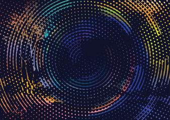 Abstract radial pattern with colorful dots and concentric circles