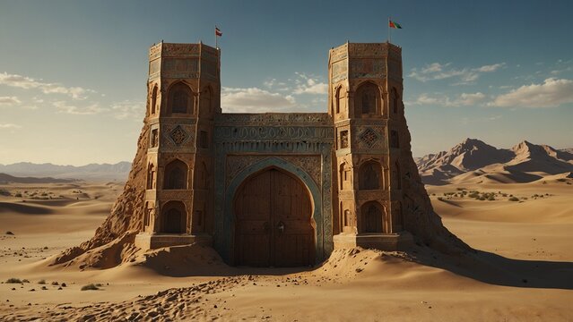 Persian royal gate halfburied in dunes c