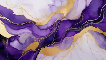 modern art painting in alcohol ink abstract violet purple fluid art with gold luxury marble stone texture background