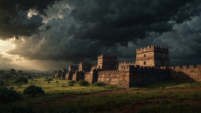 Lost African city walls under storm clou