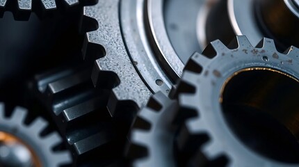 close-up view of interlocking metal gears showcasing industrial engineering precision and mechanical detail