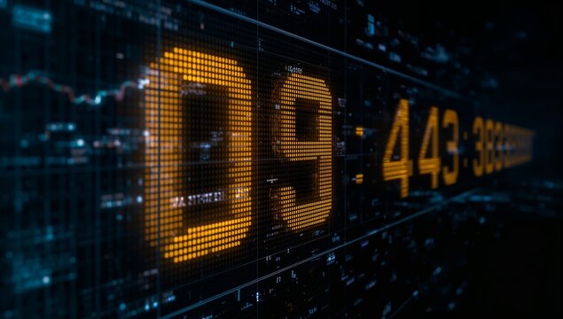 Digital Countdown Timer Displaying Numbers on Futuristic Background