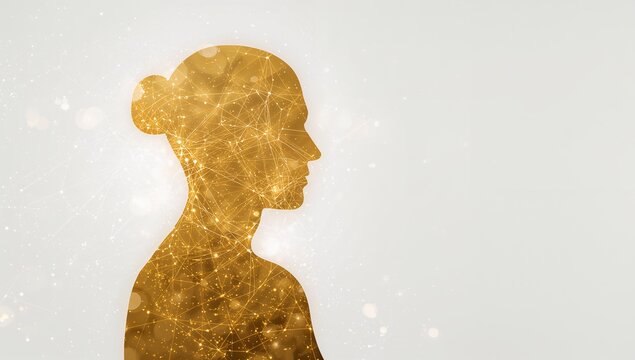 Silhouette of Woman with Digital Network and Sparkle Lights Effect