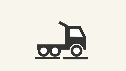 A black transport truck with an orange cargo container moves forward on a beige background, demonstrating reliable material hauling in good condition