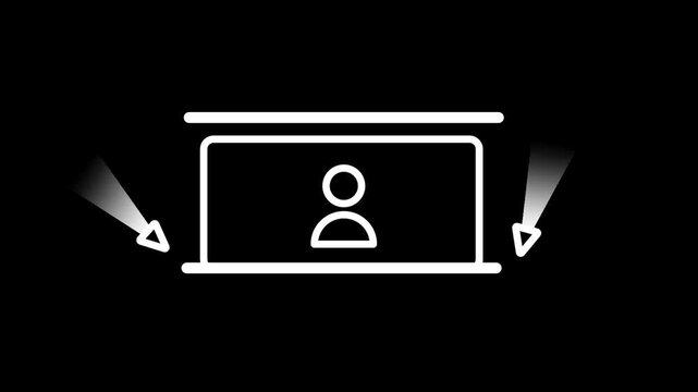 A white silhouette of a presenter standing at a lectern with a light bulb above, indicating a speaker sharing ideas, giving a presentation, or delivering an insightful lecture to an audience.