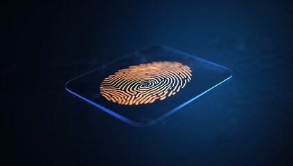 Digital Fingerprint Illustration on Transparent Surface with Glow