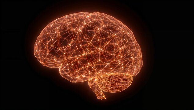 Digital Brain Concept with Network Connections and Glowing Effects