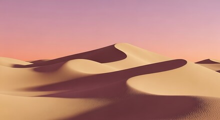 Expansive golden sand dunes under a soft pink and purple twilight sky