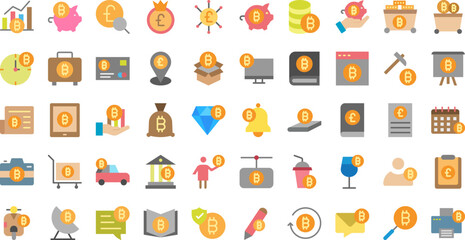 Pixel art icons representing cryptocurrency and financial transactions on black background
