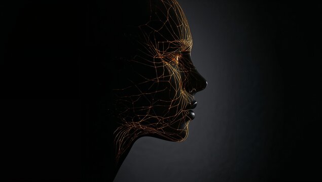 Digital Abstract Portrait of Human Face with Geometric Lines
