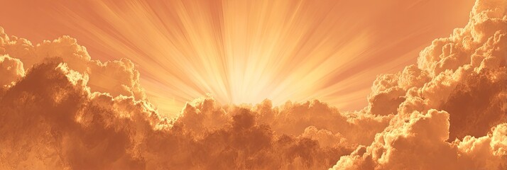 Ethereal warm glow radiates from behind dense clouds, creating a heavenly atmosphere