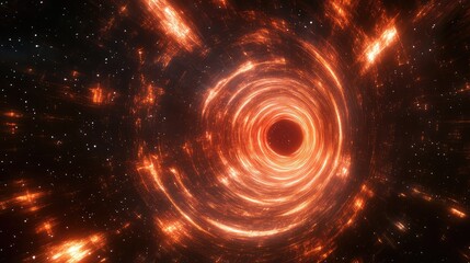 Obraz premium Black hole absorbing light in glowing orange space