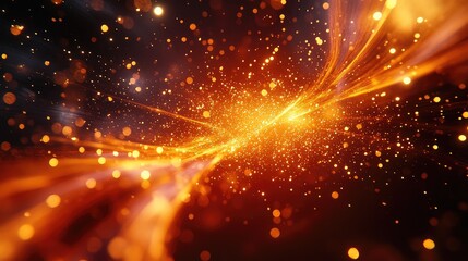 Obraz premium Golden light particles streaming creating abstract energy background