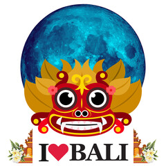 Bali Leak 021, balinese mask, balinese art, balinese culture, barongan, leak, bali devil, devil, evil, satanic, horor, t-shirt, t-shirt ilustration, moon, blue moon