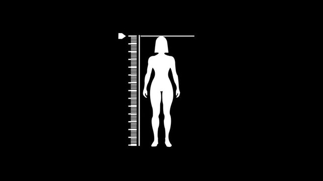 White Silhouette of Human Figure Next to Ruler on Black Background woman female