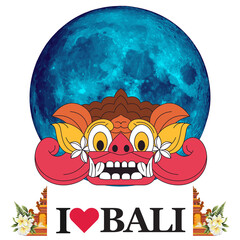 Bali Leak 015, balinese mask, balinese art, balinese culture, barongan, leak, bali devil, devil, evil, satanic, horor, t-shirt, t-shirt ilustration, moon, blue moon