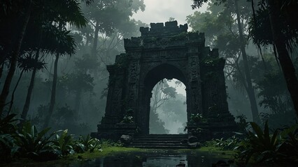 Lost temple gateway hidden by jungle mis