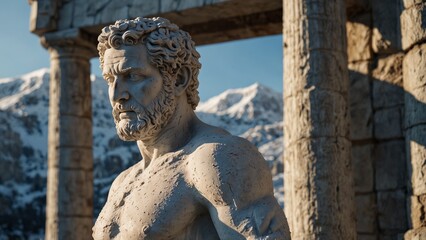 Obraz premium Frostcovered Greek statue in mountain te