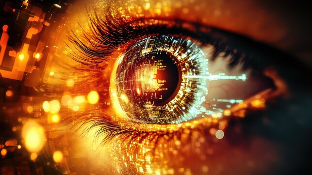 Digital eye visualizing artificial intelligence concepts and big data