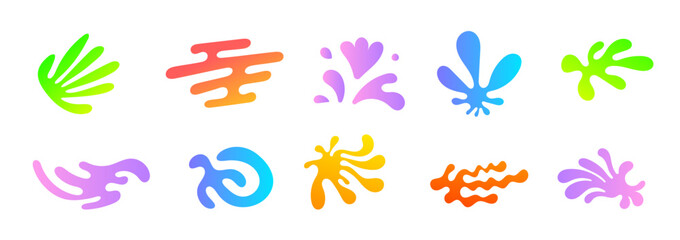 Vector set of bright creative abstraction. Collection of abstract geometric shape. Design of natural shape and tropical plant on white background