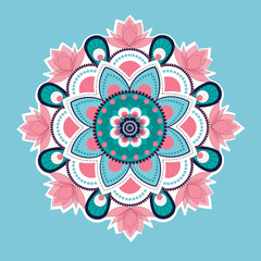 Delicate lotus flower mandala with intricate patterns in soothing pastel pink, blue, and teal tones. Ideal for meditation posters, yoga studio decor, spiritual branding, or wall art.