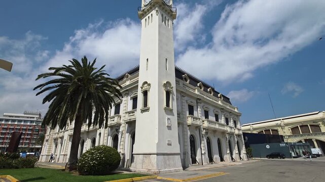 Valencia, Spain - 29 November 2025 -  view of  Valencia Clock Building, or Edificio del Reloj, is an emblematic 1916 building located in the port of Valencia
