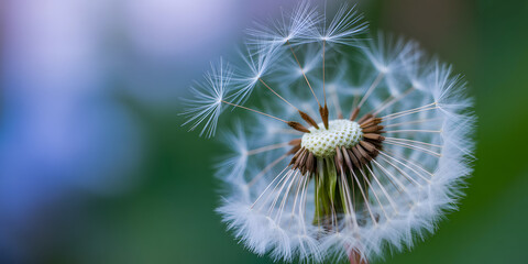 Delicate dandelion seed head poised for flight, embodying hope, wishes, and the gentle beauty of nature's cycles
