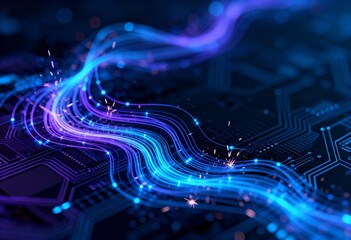 Experience the power of high speed connections with brilliant futuristic circuit design, great for technology, computing and innovation promotions now