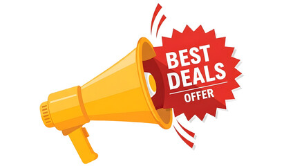 Best Deals Megaphone offer tag   megaphone icon vector isolated on white background.