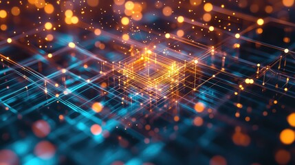 Obraz premium Digital data network connection glowing within a futuristic cube