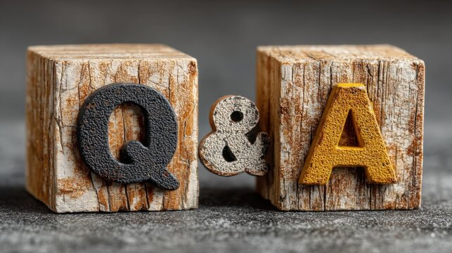 Question and answer concept featuring wooden cube blocks with letters on a grey surface illustrating frequently asked questions