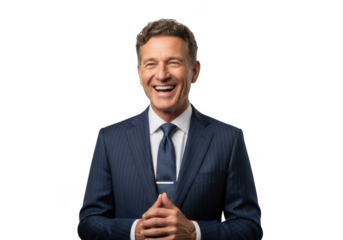 Smiling businessman in suit portrait, happy executive, professional man, leader, corporate image, isolated on transparent background