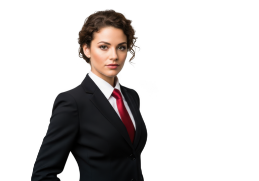 Professional businesswoman in suit with red tie, corporate headshot, stock photo, png image, model, isolated on transparent background